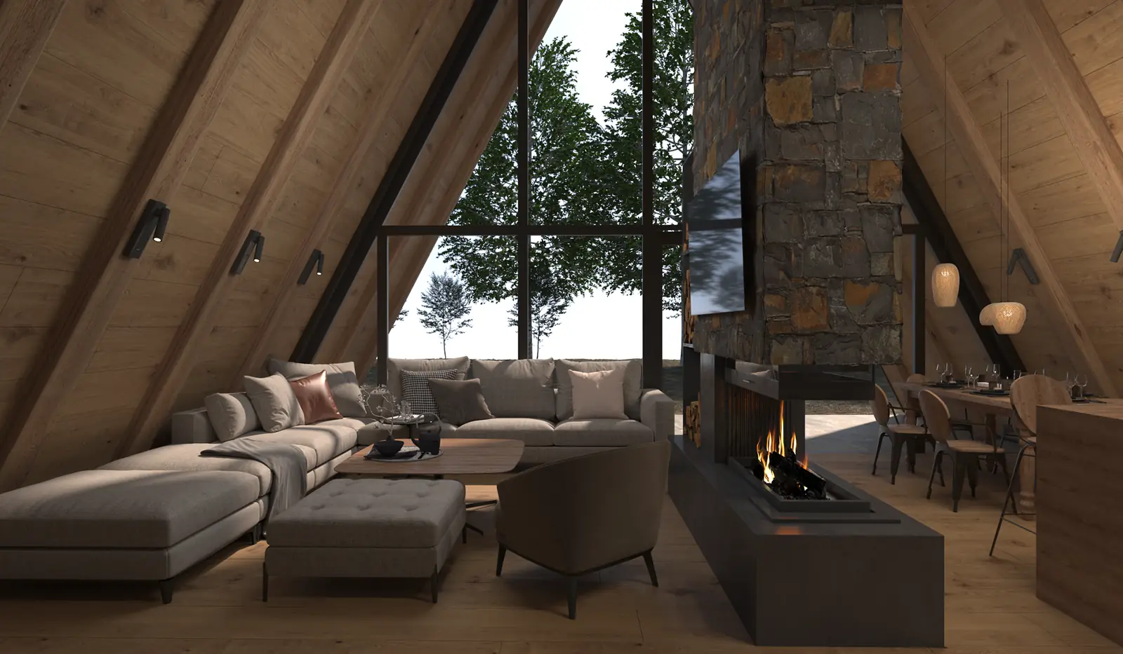 Enterijer vikendice — A-Frame vikendica